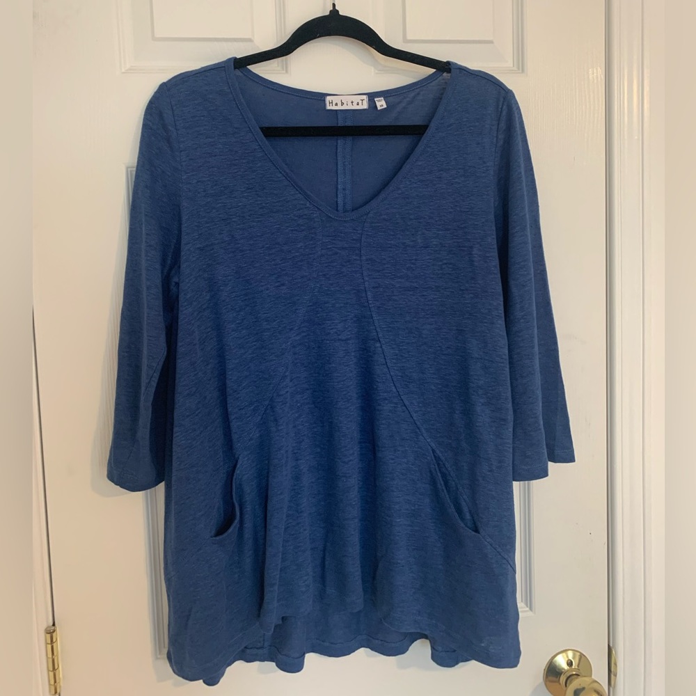 Habitat 100% linen 3/4 sleeve blue tunic top - fits xs small medium